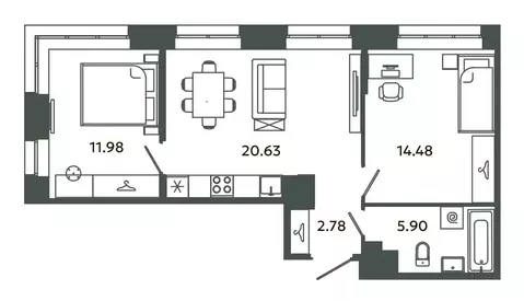 2-комнатная квартира: Новоселье, Аннинская улица, 4 (55.77 м)