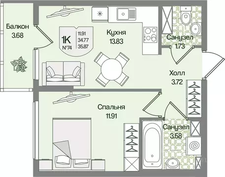 1-к кв. Ленинградская область, Всеволожский район, Бугровское ...