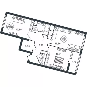 2-к кв. Тверская область, Тверь Бурашевское ш., 60 (64.08 м)