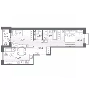 2-к кв. Санкт-Петербург Полюстровский просп., 87 (59.19 м)
