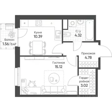 1-к кв. Татарстан, Казань Счастье в Казани жилой комплекс (38.1 м)