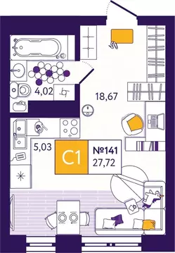 1-к кв. Тульская область, Тула ул. Пряничная, 3 (27.72 м)