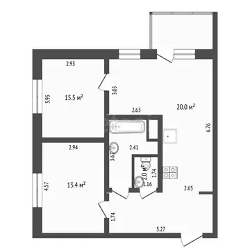 2-комнатная квартира: Тюмень, Профсоюзная улица, 63 (68.1 м)