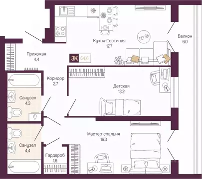 2-к кв. Нижегородская область, Нижний Новгород ул. Тургенева (64.6 м)
