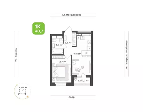 1-к кв. Башкортостан, Уфа Зеленая Роща жилрайон, Конди-Нова жилой ...
