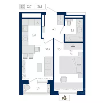 2-к кв. Башкортостан, Уфа бул. Яркий (36.3 м)