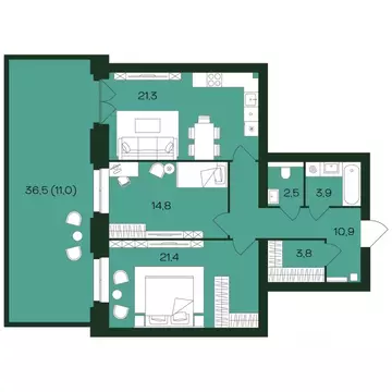 2-к кв. Чувашия, Чебоксары просп. Чебоксарский (89.6 м)
