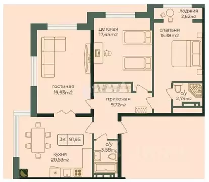 3-к кв. Дагестан, Каспийск просп. Акулиничева (91.16 м)