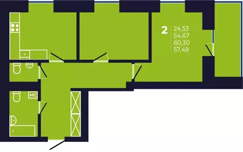 2-к кв. Башкортостан, Уфа ул. Михаила Зайцева, 6 (57.4 м)