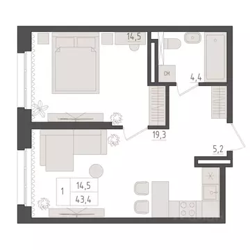 1-к кв. Башкортостан, Уфа 563-й кв-л,  (43.4 м)