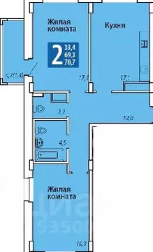 2-к кв. Чувашия, Чебоксары Гражданская ул., поз3 (70.7 м)