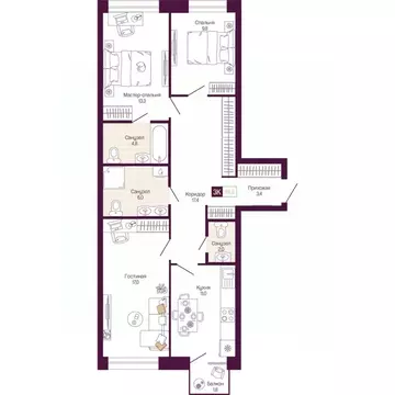 3-к кв. Нижегородская область, Нижний Новгород ул. Тургенева (85.2 м)