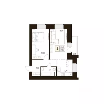 2-к кв. Башкортостан, Уфа ул. Жуковского, 19А (51.06 м)