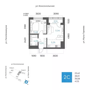 2-к кв. Башкортостан, Уфа Глумилино-1 мкр, 8-е Небо жилой комплекс ...