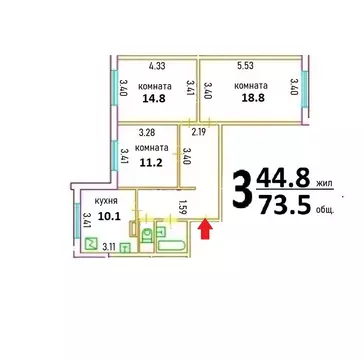 3-к кв. Москва Осенний бул., 18К2 (73.5 м)