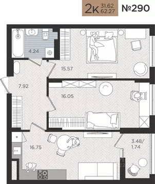 2-к кв. Калининградская область, Калининград Мой Город жилой комплекс ...