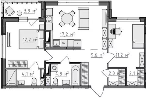 2-комнатная квартира: Владимир, микрорайон Сновицы-Веризино (65.15 м)