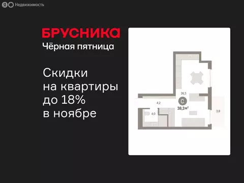 Квартира-студия: Новоселье, ЖК Брусника (38.33 м)