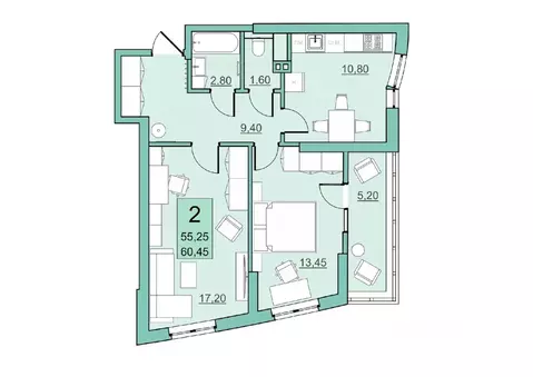 2-к кв. Саратовская область, Балаково Комсомольская ул., 65 (55.25 м)