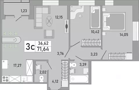 3-к кв. Башкортостан, Уфа Бакалинская ул., 9/1 (71.64 м)