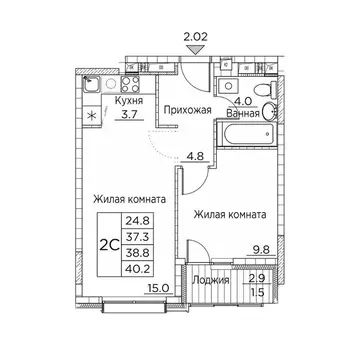 2-к кв. Приморский край, Владивосток ул. Расула Гамзатова, 7к2 (40.2 ...