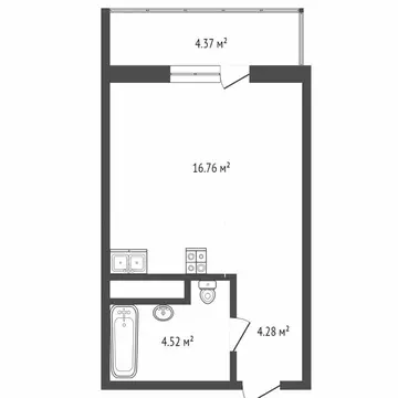Квартира-студия: Патрушева, улица Николая Гоголя, 1 (24.9 м)