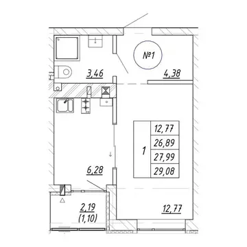 1-к кв. Калининградская область, Зеленоградск  (29.08 м)