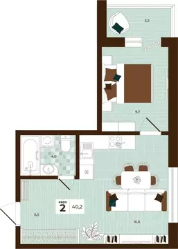 2-к кв. Тульская область, Тула ул. Академика Насоновой, 3 (40.2 м)