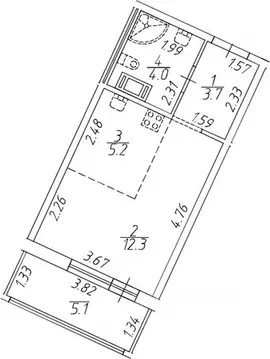 Студия Санкт-Петербург пос. Шушары, просп. Новгородский, 2к3 (25.72 м)