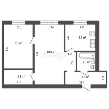 2-к кв. Башкортостан, Стерлитамак ул. Тукаева, 5Б (43.3 м)