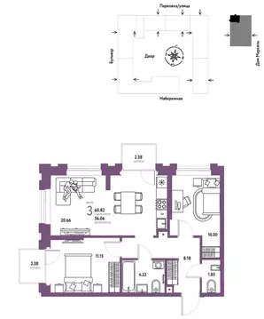 3-к кв. Тюменская область, Тюмень Береговая ул., 100к2 (60.82 м)