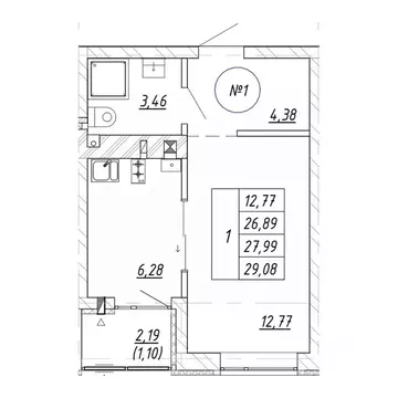 1-к кв. Калининградская область, Зеленоградск  (29.08 м)