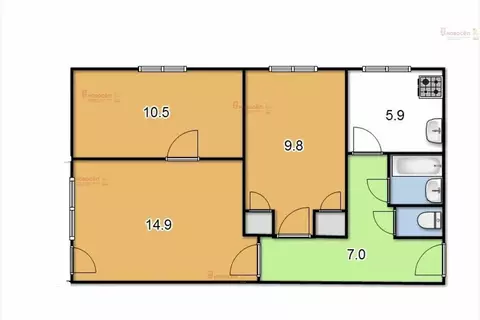 3-комнатная квартира: Екатеринбург, улица Мельникова, 52 (50 м)