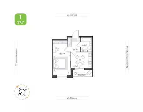 1-к кв. Ярославская область, Ярославль Тутаевское ш., 93Б (37.7 м)