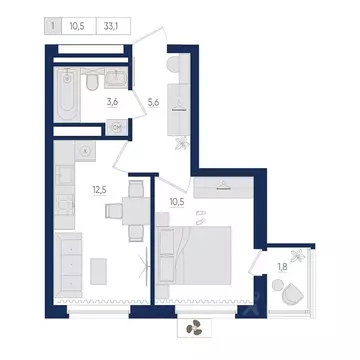 1-к кв. Башкортостан, Уфа ул. Евгения Столярова, 13 (33.1 м)