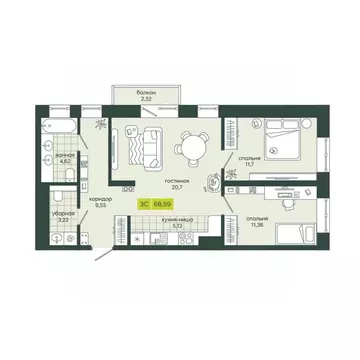 3-к кв. Новосибирская область, Новосибирск Гринвилл жилой комплекс ...