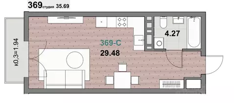 1-к кв. Калининградская область, Зеленоградск ул. Гагарина (35.69 м)