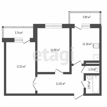 2-комнатная квартира: Тюмень, улица Беляева, 29к1 (62.2 м)
