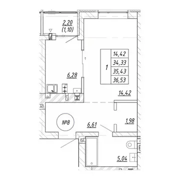 1-к кв. Калининградская область, Зеленоградск  (36.53 м)