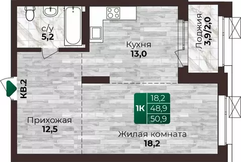 1-к кв. Алтайский край, Барнаул ул. 6-я Нагорная, 15Г/12 (50.9 м)