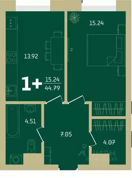 1-к кв. Башкортостан, Уфа Революционная ул., 39/4 (44.79 м)