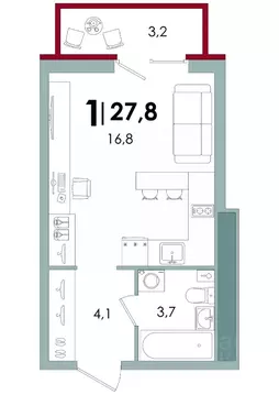 Студия Тверская область, Тверь Южный жилой комплекс (27.8 м)
