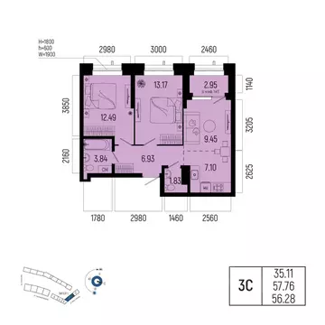 3-к кв. Башкортостан, Уфа Глумилино-1 мкр, Новатор жилой комплекс ...
