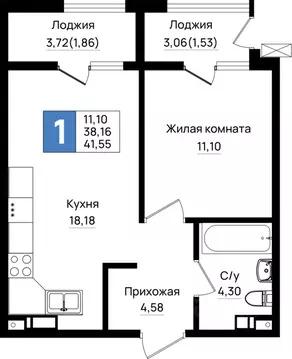 1-к кв. Краснодарский край, Новороссийск 5-я Бригада мкр,  (41.55 м)