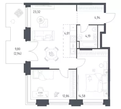 2-к кв. Москва Верейская 41 жилой комплекс (66.84 м)