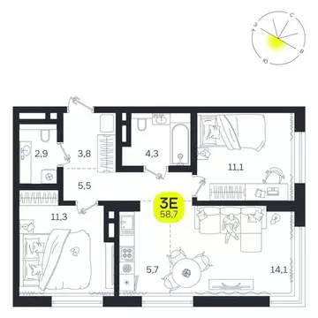 3-к кв. Свердловская область, Екатеринбург Южная Ботаника жилрайон, ...