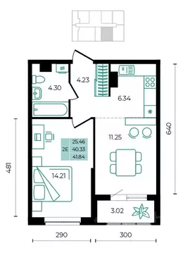 2-к кв. Адыгея, Майкопский район, пос. Тульский  (41.84 м)