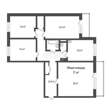 4-комнатная квартира: Северск, улица Победы, 1 (77 м)