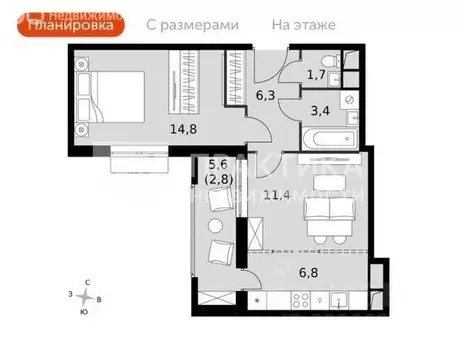 2-комнатная квартира: посёлок Развилка, Римский проезд, 15 (50 м)