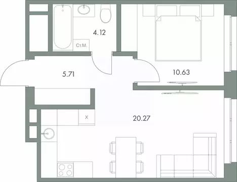 1-к кв. Ханты-Мансийский АО, Сургут ул. Крылова (40.73 м)